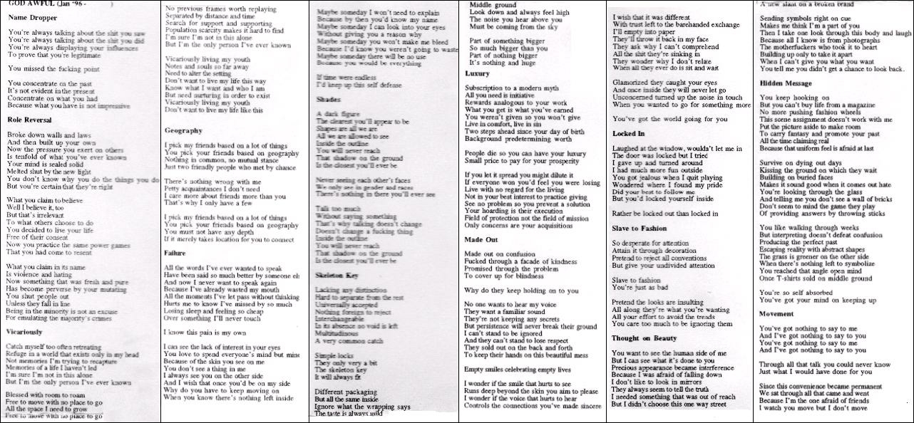 God Awful - Town Hall 3 - Lyrics Sheet